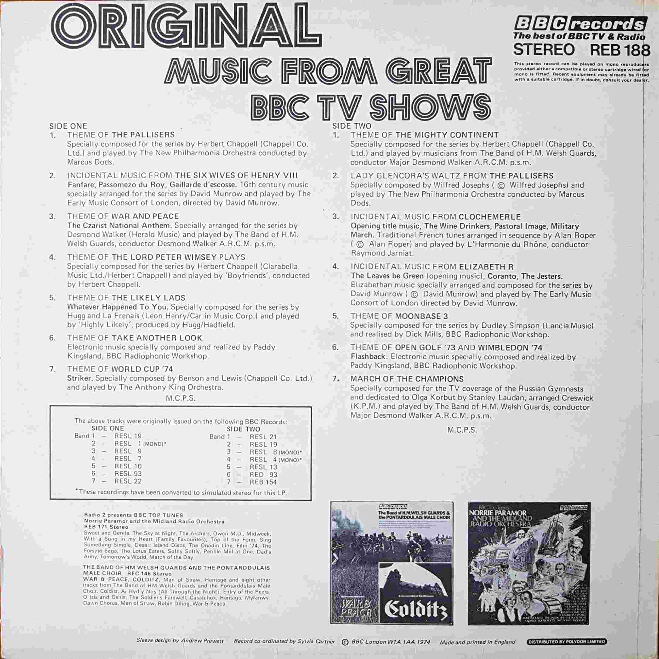 Picture of REB 188 Original music from great BBC - TV shows by artist Various from the BBC records and Tapes library